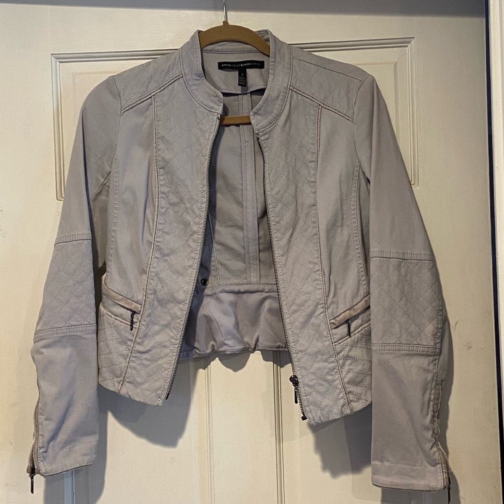 Light lavender cropped bomber jacket. White House black market size 2